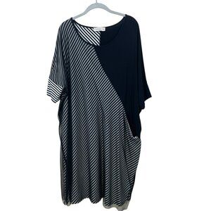 Luukaa Dress Size 8 Black Thin Striped Contrasting Fabric Mesh Overlay Lagenlook